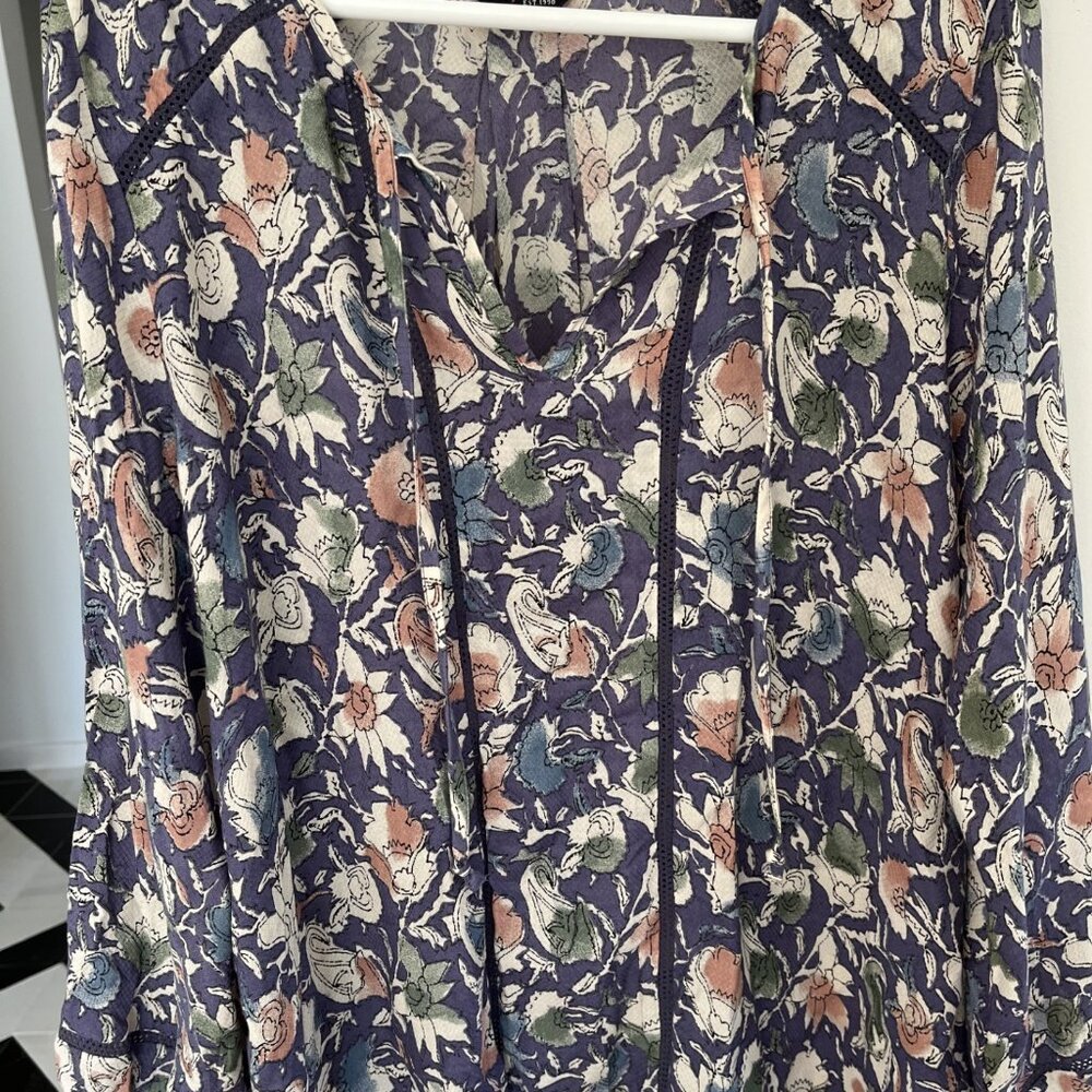 Lucky Brand Women 2X Blouse Top Boho Cotton Floral Purple Flowy Summer Resort